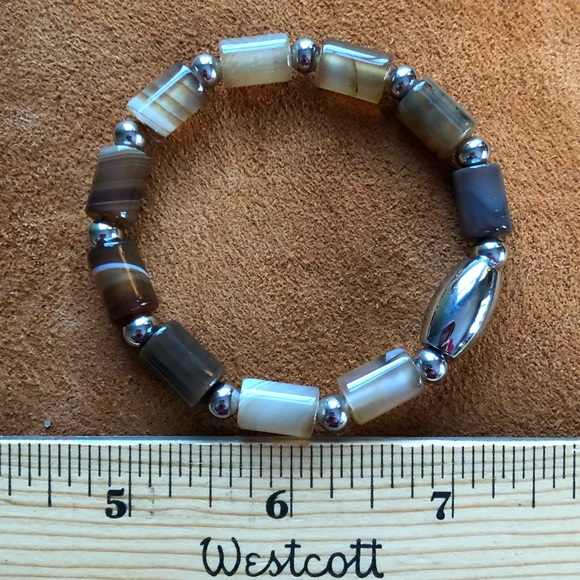 🤎 Brown Agate & Stainless Stretch Beaded Bracelet 🤎 - Picture 6 of 12